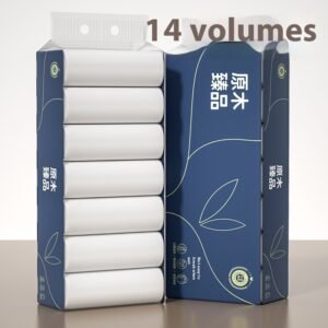 14 Rolls Coreless Roll Paper Native Wood Pulp Solid Toilet Paper Household Affordable Dormitory Toilet Web Bung Fodder